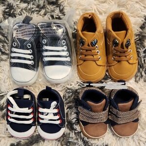 Stylish Baby Sneakers - Black, Brown, and Blue 4 Pair
